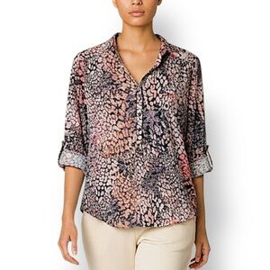 4/$20 Wallis Petite Abstract Print Blouse Sheer Button Front Top - Small
